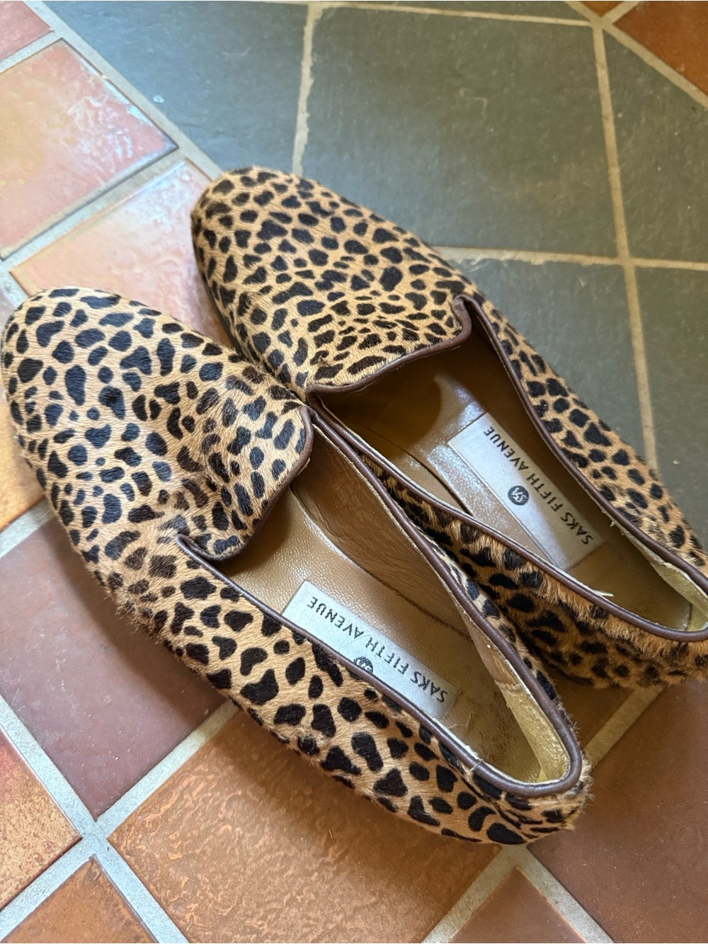 Vtg Saks Fifth Avenue Leopard Calf Hair Loafers